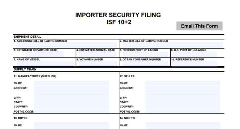 isf shipping form