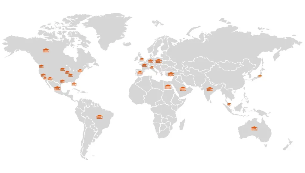 map with dots showing FBA locations